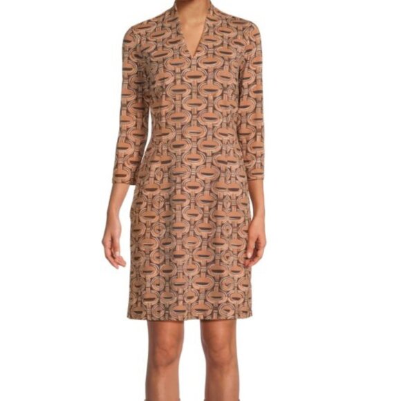 JMcLaughlin Geometric Print Dress. Size M. Brown/Tan. NWOT. - Picture 1 of 8